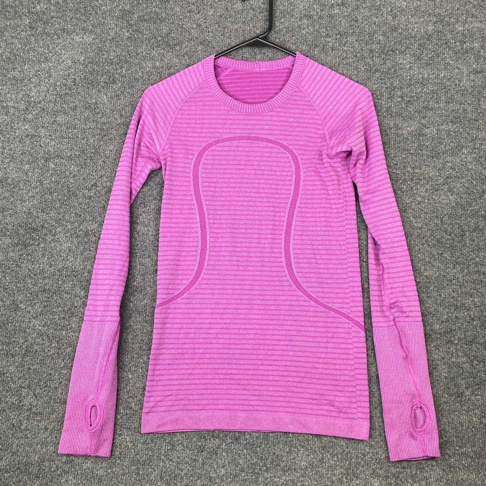 Lululemon Swiftly Tech Long Sleeve Crew 2.0 Pink Striped Running Top Size 4